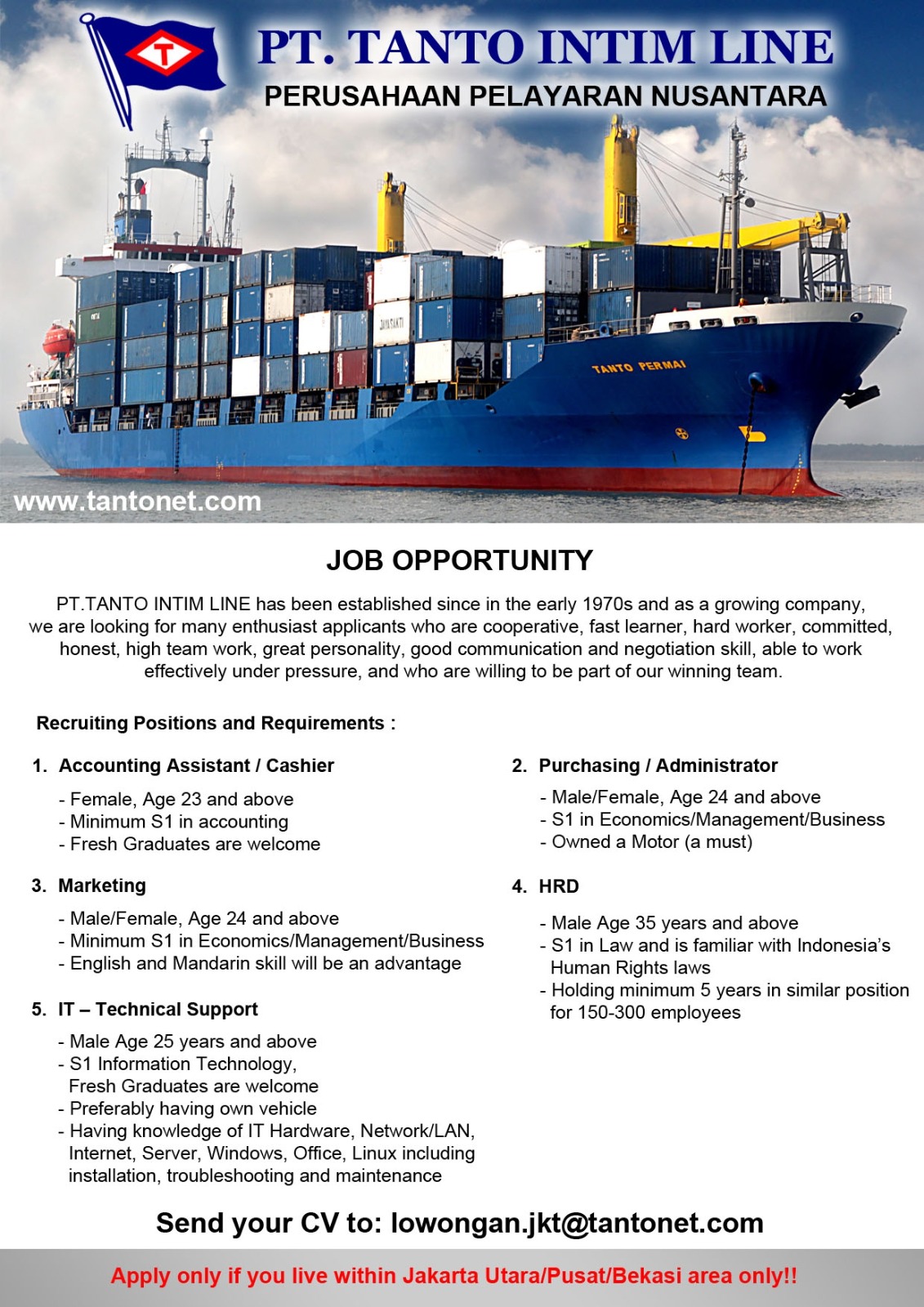 Hiring PT. Tanto Intim Line Kampus Kwik Kian Gie